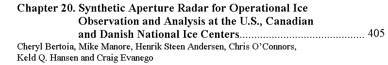 Chapter 20. Synthetic Aperture Radar for Operational Ice Observation and Analysis
